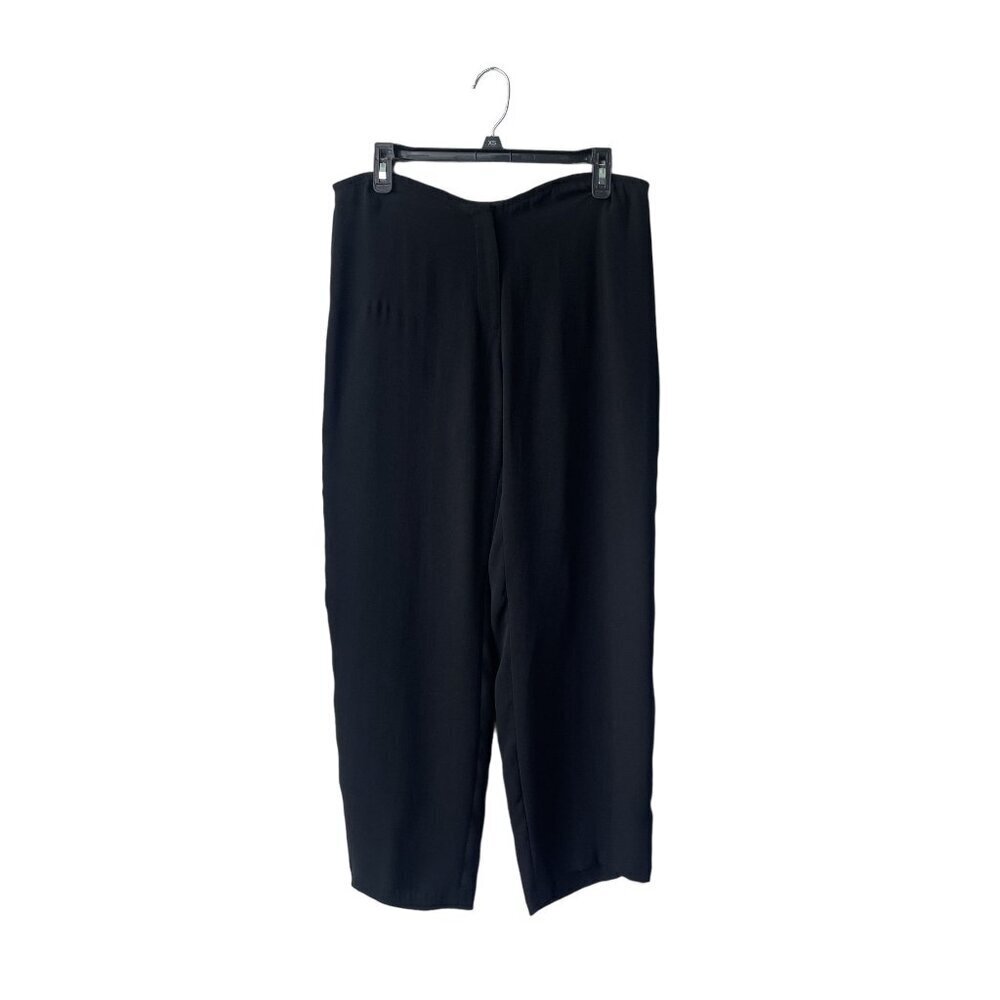 Eileen Fisher Silk Pants Wide Leg Size Petite M Black Ankle Dress‎ 100% Silk